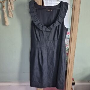 Taylor Dark Gray Sleeveless Ruffle-Trim Midi Dress